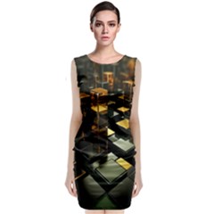 Abstract Shiny Pattern Sleeveless Velvet Midi Dress by Grandong