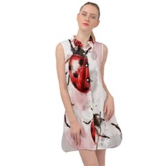 Ladybugs Pattern Texture Watercolor Sleeveless Shirt Dress by Bedest
