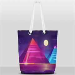 Egyptian Pyramids Night Landscape Cartoon Art Full Print Rope Handle Tote (small) by Bedest