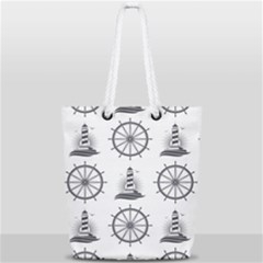 Marine Nautical Seamless Pattern With Vintage Lighthouse Wheel Full Print Rope Handle Tote (small) by Bedest
