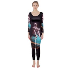 Stuck On Saturn Astronaut Planet Space Long Sleeve Catsuit by Cendanart