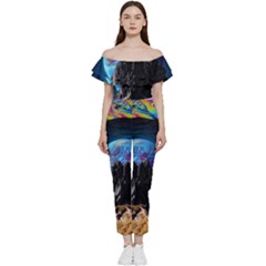 Aesthetic Psychedelic Drawings Art Acid Space Bardot Ruffle Jumpsuit by Cendanart