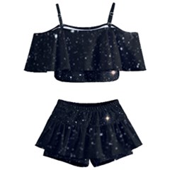 Sky Black Star Night Space Edge Super Dark Universe Kids  Off Shoulder Skirt Bikini by Cendanart