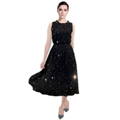 Sky Black Star Night Space Edge Super Dark Universe Round Neck Boho Dress by Cendanart