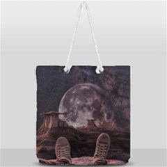 In The Cosmos Moon Sci-fi Space Sky Full Print Rope Handle Tote (large) by Cendanart