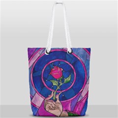 Enchanted Rose Stained Glass Full Print Rope Handle Tote (small) by Cendanart