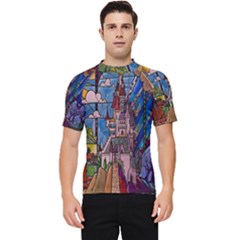 Castle Building Stained Glass Men s Short Sleeve Rash Guard by Cendanart