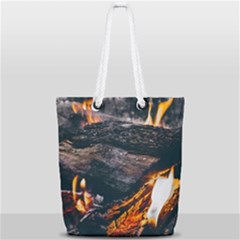 Wood Fire Camping Forest On Full Print Rope Handle Tote (small) by Bedest