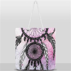 Dream Catcher Art Feathers Pink Full Print Rope Handle Tote (large) by Bedest