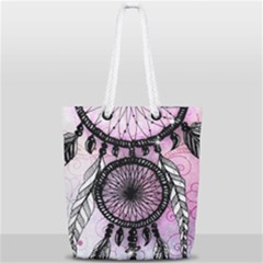 Dream Catcher Art Feathers Pink Full Print Rope Handle Tote (small) by Bedest
