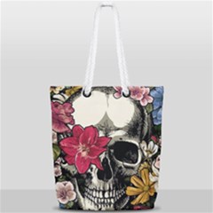 Skull Flowers American Native Dream Catcher Legend Full Print Rope Handle Tote (small) by Bedest