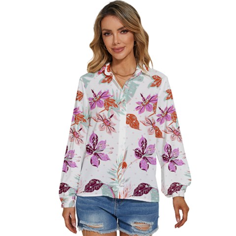 Flawer Women s Long Sleeve Button Up Shirt by saad11