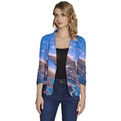 Earth Blue Galaxy Sky Space Women s One-button 3/4 Sleeve Short Jacket by Cemarart
