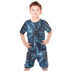 Circuit Board Motherboard Kids  T-shirt And Shorts Set by Cemarart