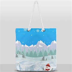Snowman Orest Snowflakes Full Print Rope Handle Tote (large) by Hannah976