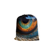 Eye Bird Feathers Vibrant Drawstring Pouch (small) by Hannah976