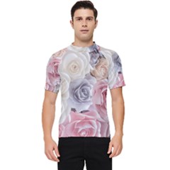 Pastel Rose Flower Blue Pink White Men s Short Sleeve Rash Guard by Cemarart