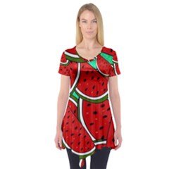 Summer Watermelon Fruit Short Sleeve Tunic  by Cemarart