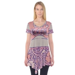 Ramen Kawaii Aesthetic Pink Short Sleeve Tunic  by Cemarart