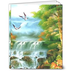 Paradise Forest Painting Bird Deer Waterfalls 8  X 10  Softcover Notebook by Ndabl3x