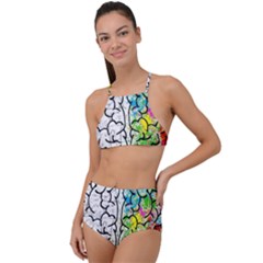 Brain Mind Psychology Idea Drawing Short Overalls Halter Tankini Set by Azkajaya