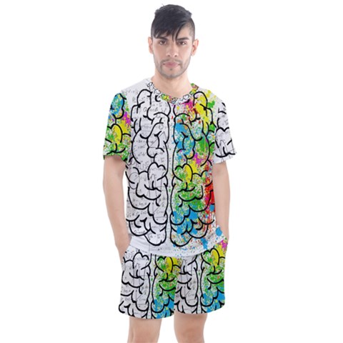 Brain Mind Psychology Idea Drawing Short Overalls Men s Mesh T-shirt And Shorts Set by Azkajaya
