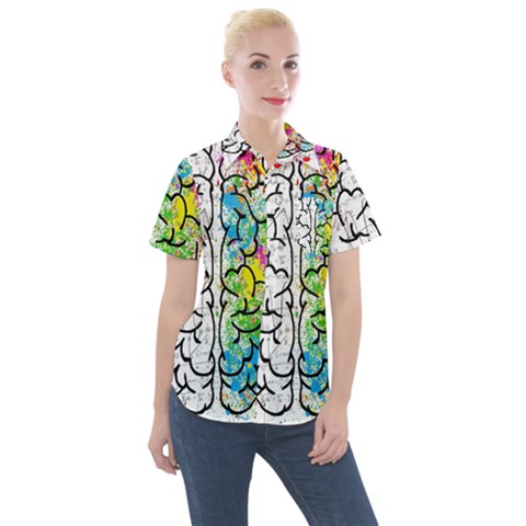 Brain Mind Psychology Idea Drawing Short Overalls Women s Short Sleeve Pocket Shirt by Azkajaya