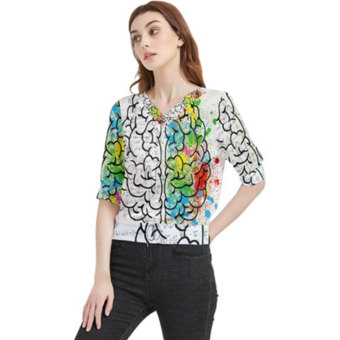 Brain Mind Psychology Idea Drawing Short Overalls Quarter Sleeve Blouse by Azkajaya