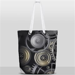 Abstract Style Gears Gold Silver Full Print Rope Handle Tote (small) by Cemarart