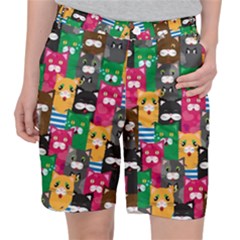 Cat Funny Colorful Pattern Women s Pocket Shorts by Grandong