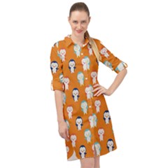 Cute Penguin Funny Pattern Long Sleeve Mini Shirt Dress by Grandong