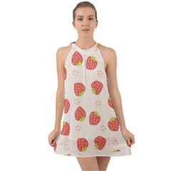 Strawberries Pattern Design Halter Tie Back Chiffon Dress by Grandong
