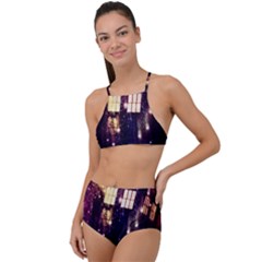 Tardis Regeneration Art Doctor Who Paint Purple Sci Fi Space Star Time Machine Halter Tankini Set by Cemarart