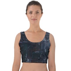 Abstract Tech Computer Motherboard Technology Velvet Crop Top by Cemarart