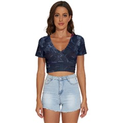 Abstract Tech Computer Motherboard Technology V-neck Crop Top by Cemarart