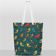 Bird Pattern Colorful Full Print Rope Handle Tote (small) by Cemarart