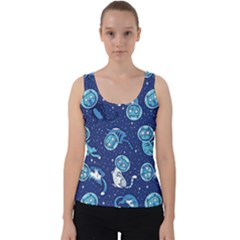 Cat Astronaut Space Suit Pattern Velvet Tank Top by Cemarart