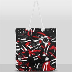 Shape Line Red Black Abstraction Full Print Rope Handle Tote (large) by Cemarart