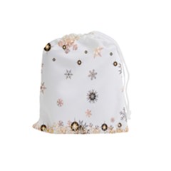 Golden-snowflake Drawstring Pouch (large) by saad11