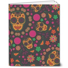 Skull Colorful Floral Flower Head 8  X 10  Softcover Notebook by Cemarart