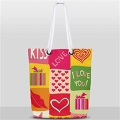 I Love You Doodle Full Print Rope Handle Tote (small) by Cemarart