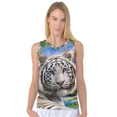 White Tiger Peacock Animal Fantasy Water Summer Women s Basketball Tank Top by Cemarart