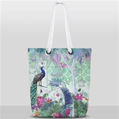 Peacock Parrot Bird Pattern Exotic Summer Green Flower Jungle Paradise Full Print Rope Handle Tote (small) by Cemarart