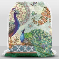 Royal Peacock Feather Art Fantasy Drawstring Bag (large) by Cemarart