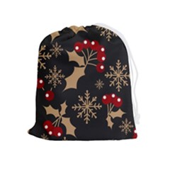 Christmas Pattern With Snowflakes Berries Drawstring Pouch (xl) by Ndabl3x
