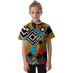 Retro Pattern Abstract Art Colorful Square Kids  Short Sleeve Shirt by Ndabl3x
