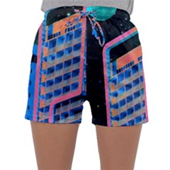 Fantasy City Architecture Building Cityscape Sleepwear Shorts by Cemarart