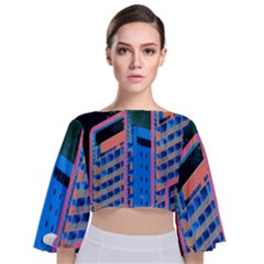 Fantasy City Architecture Building Cityscape Tie Back Butterfly Sleeve Chiffon Top by Cemarart