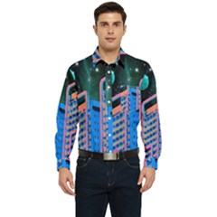 Fantasy City Architecture Building Cityscape Men s Long Sleeve Pocket Shirt  by Cemarart