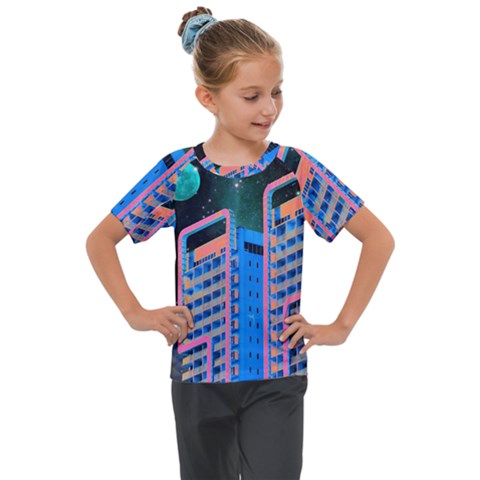 Fantasy City Architecture Building Cityscape Kids  Mesh Piece T-shirt by Cemarart